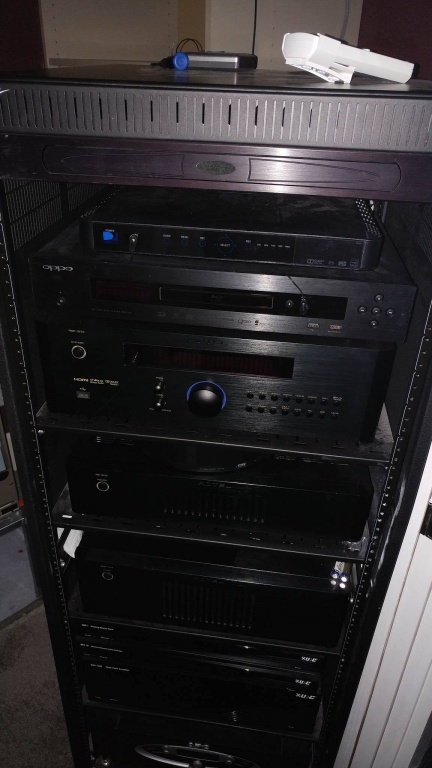 Home theater equipment rack with AV receiver and components