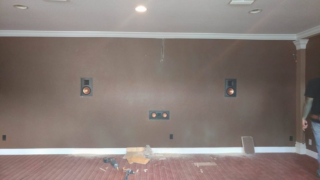 In-wall speakers installed during a home theater rough-in
